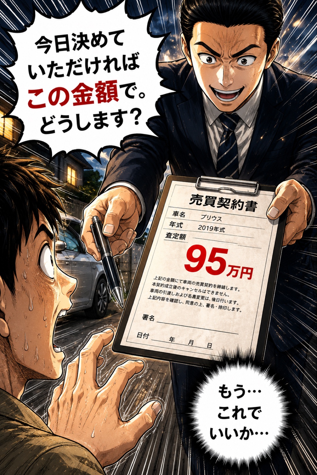 今日決めればこの金額でと契約を迫られるゴウ